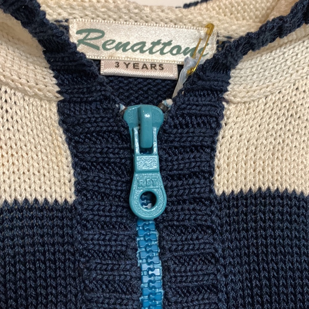 NWT Renattoni Cream and Teal Knit Hooded Zip Cardigan with Anchor Decal - Picture 5 of 5